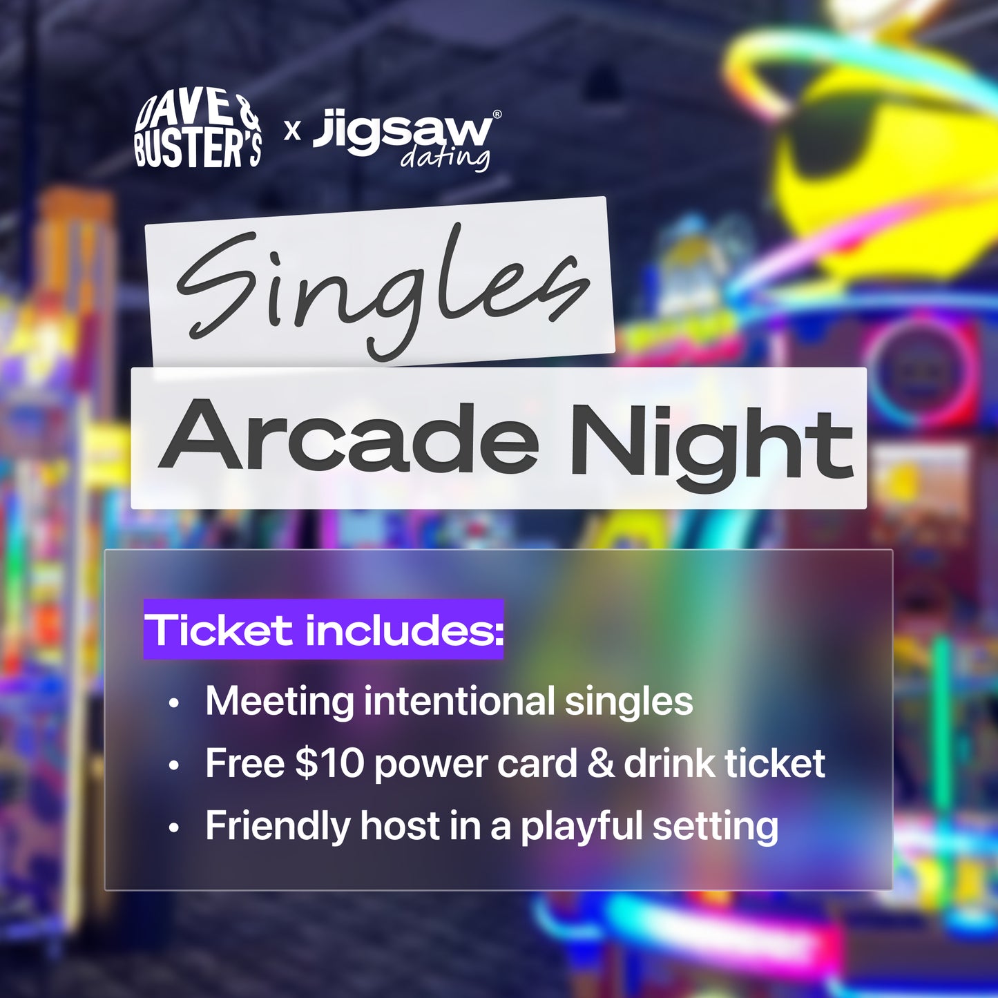 Singles Arcade Night 30-45, August 20th - Raleigh