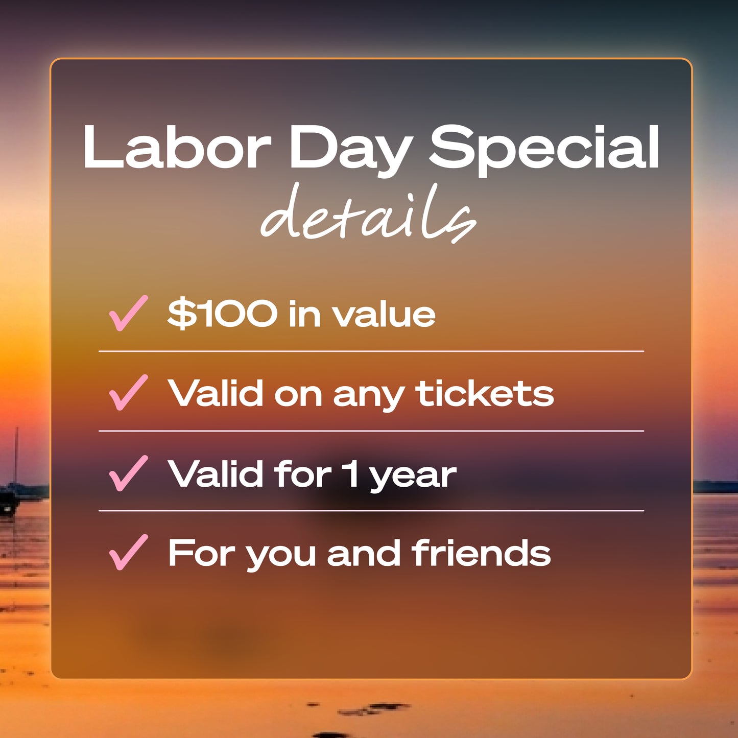 ☆ Labor Day ☆ $100 event credit for $50